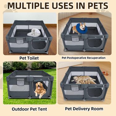 Клітка-загон для собак з оксфордської тканини, знімні пелюшки, 127x127x66 см, сталеві труби, дихаюча сітка, замок-блискавка, портативний вольєр для домашніх тварин для використання в приміщенні та на вулиці