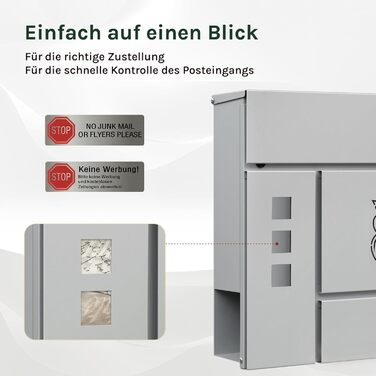 Поштовий ящик WOLTU XXL з газетницею, оглядовим вікном, замком (2 ключі), захистом від реклами, антрацит (сірий+чорний) 10,5x37x37 см