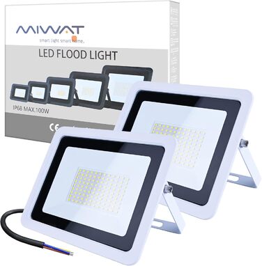 Світлодіодний прожектор MIWATT 2 шт, 50Вт, 4000Лм, холодне біле світло 6000K, IP68, водонепроникний, для вулиці, подвір'я, гаража, саду