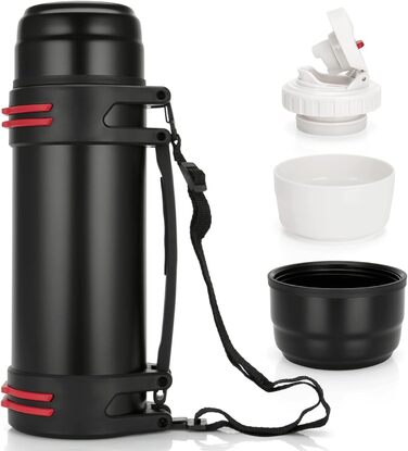 Термос-пляшка з чашкою 1 л, 1,5 л або 2 л: термокружка з нержавіючої сталі, витокозахисна, для кемпінгу та піших прогулянок, зберігає тепло та холод до 24 годин (1,5 л / 2000 мл)