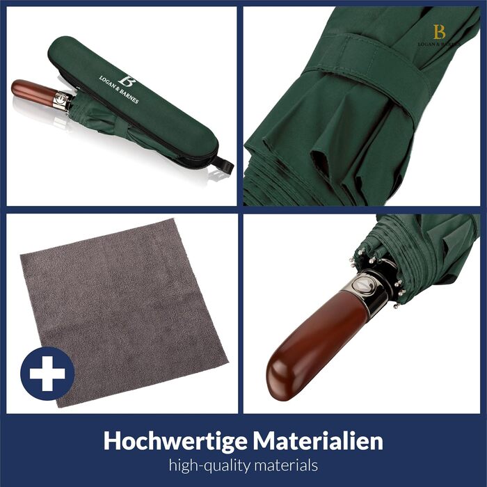 Зонт LOGAN & BARNES Dublin: штормовий, з дерев'яною ручкою, тефлонове покриття, темно-зелений