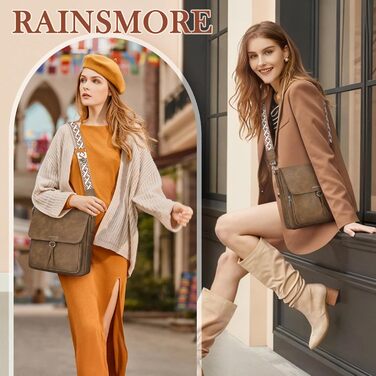 Сумка жіноча RAINSMORE середнього розміру через плече, крос-боді, екошкіра, з широким ременем (Кава)