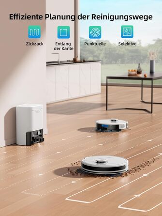 Робот-пилосос HONITURE Q6 SE з вологою тканиною, станція самостійного очищення, потужність 5000Pa, навігація LiDAR, мапірування, керування через додаток, сумісність з Alexa, для шерсті тварин та килимів, час роботи до 200 хвилин, білий