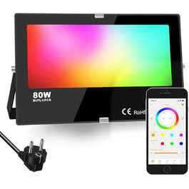 iLC RGB LED Floodlight 80W, RGBW Color Changing Floodlight Equivalent to 800W, 16 Million Colors, Grouping, Timer, 2700K Warm White, Water Protection Rating IP66 Outdoor/Indoor (Pack of 2) (x 1)