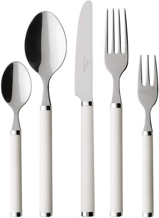 Villeroy & Boch – Play. White Pearl Tableware Set, 30 Pieces for Up to 6 People, Stainless Steel, Dishwasher Safe, Cutlery Set, Dinner Cutlery, Fork, Knife, Spoon, Stainless Steel, White Plastic Handles