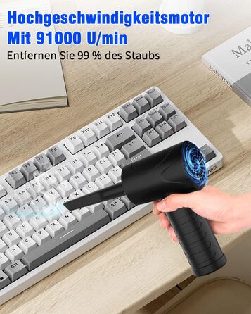 Електричний пилосос для обдування, 3 швидкості, 91000 об/хв, USB, акумулятор 6000mAh, для ноутбука, клавіатури, авто, офісних пристроїв, дивану