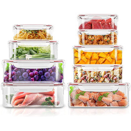 Набір контейнерів KICHLY 24 шт. з кришками: для зберігання продуктів, Meal Prep, вилка-free, герметичні, морозильні, BPA-free, кухонні, органайзери (червоний, 18 шт.)