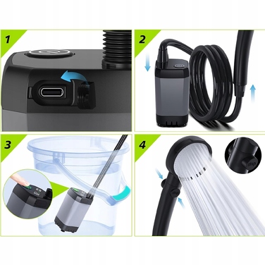 Портативний кемпінговий душ з помпою та акумулятором 6000 мАг, 2 режими роботи