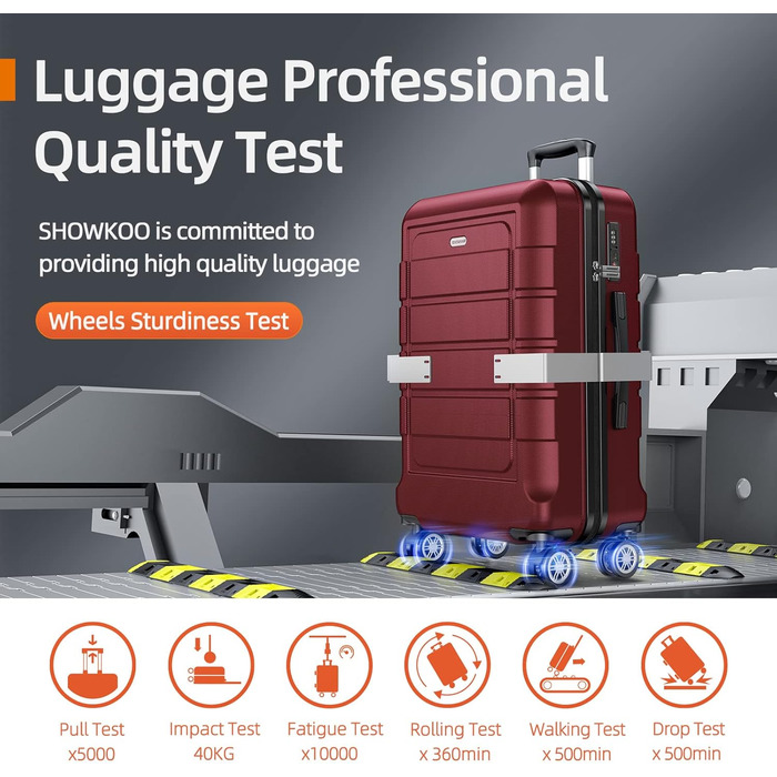 Набір валіз SHOWKOO 5 в 1: жорсткий корпус, ABS+PC, розширюваний, з TSA-замком, ручна поклажа, з сумкою та косметичкою - Червоний