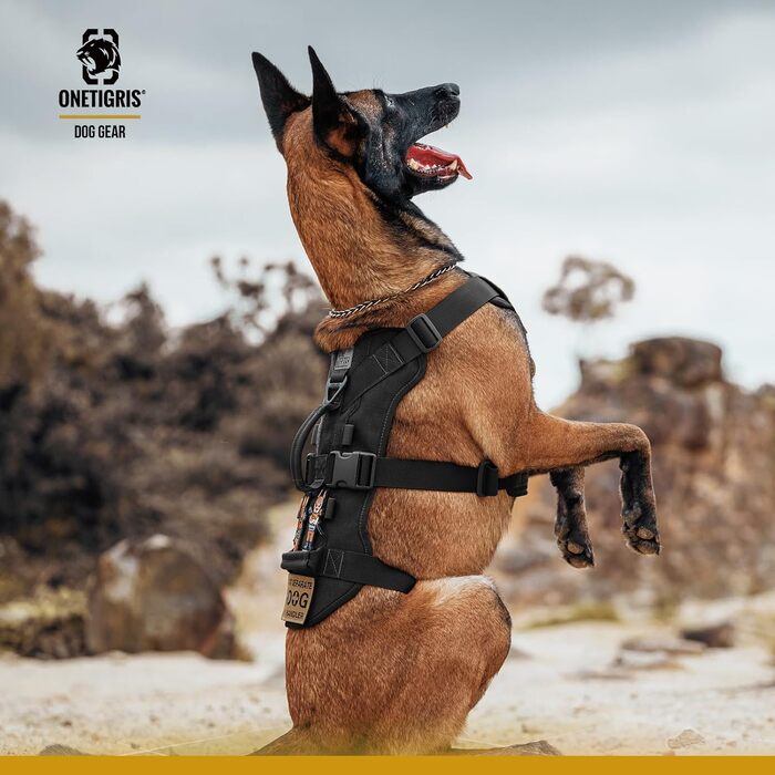 Шлейка для собак OneTigris T-Bone, тактична, з двома ручками, чорна, M (14-27 кг)