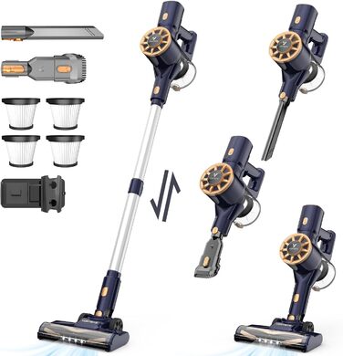 Бездротовий акумуляторний пилосос Vortisys - ручний, 350W, 45KPa, 55 хв роботи, 5-в-1 фільтрація, щітка проти ковтунів, для твердих поверхонь, килимів, шерсті тварин, темно-синій