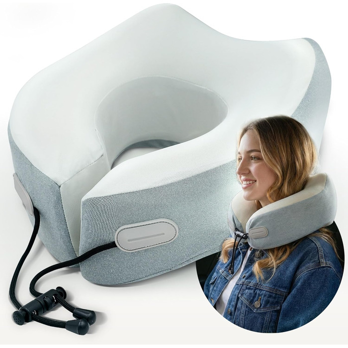 Подушка для шиї Sei Design для подорожей на літаку з Memory Foam, сірого кольору 32x32x11 см