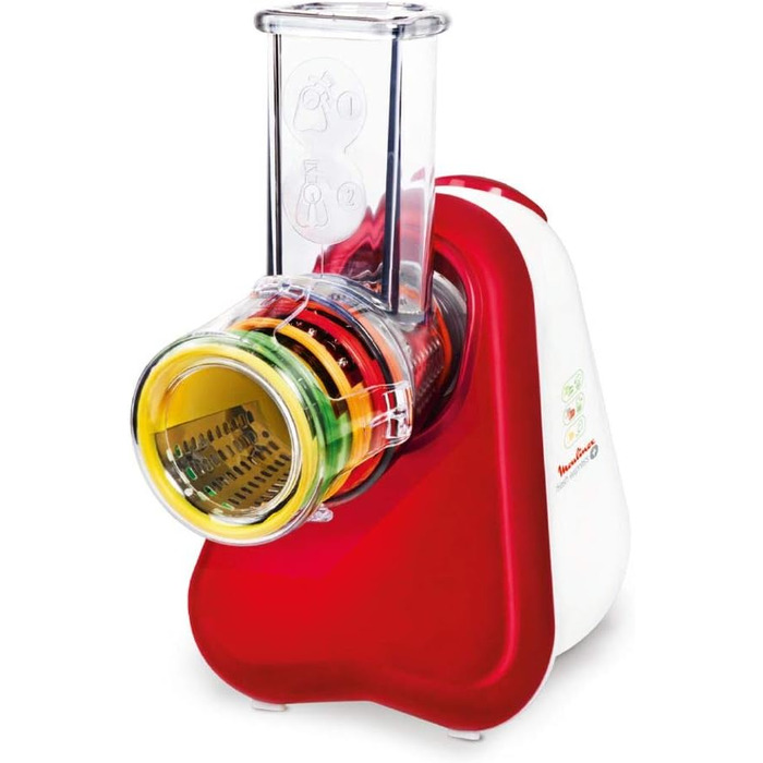 Moulinex DJ756G Fresh Express Plus: електричний овочевий слайсер та тертка, 5 насадок, 200W, червоно-білий