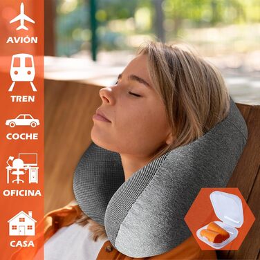 Подушка для шиї у подорожах з капюшоном та навушниками, віскоеластична подушка для шиї