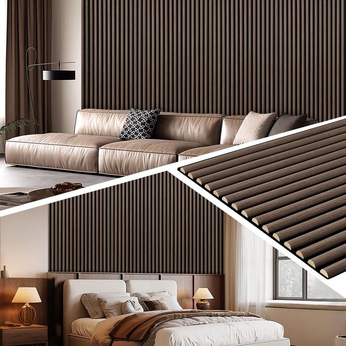 Акустичні панелі з дерева та фетру 120x60 см, звукопоглинаюча стіновая облицювання для покращення акустики приміщення, колір чорний горіх (набір 2 шт, 1.44 м²)