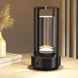 LED настільна лампа Hapfish бездротова, акумуляторна, 3000mAh, USB, з кришталем, водонепроникна, з ручкою, регульована яскравість, для ресторану, вулиці, спальні, вітальні (чорна)