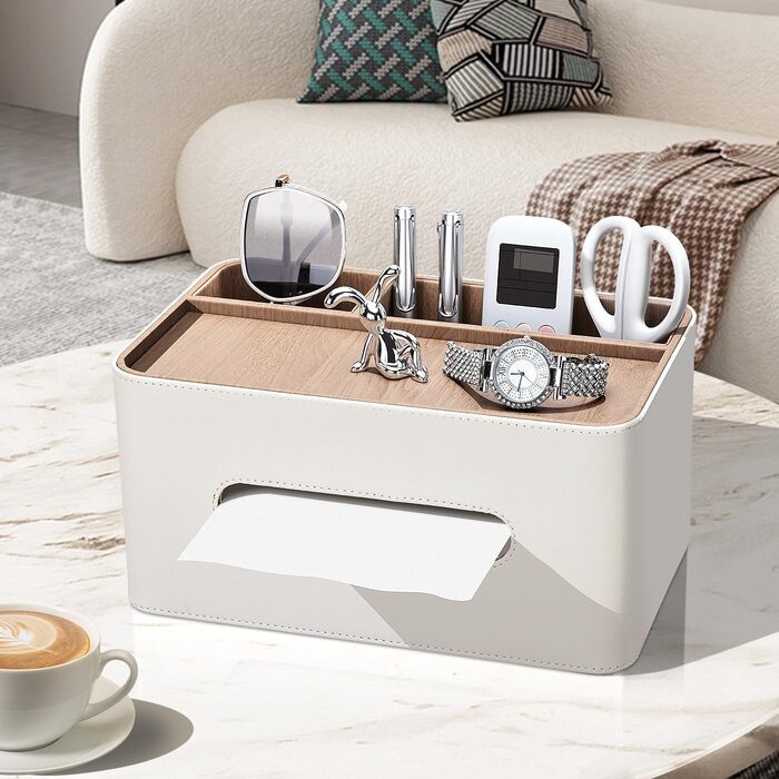 KINGFOM Склянка для серветок з 2 відсіками, з PU шкіри, для дому, офісу, ванної кімнати (Бежева)