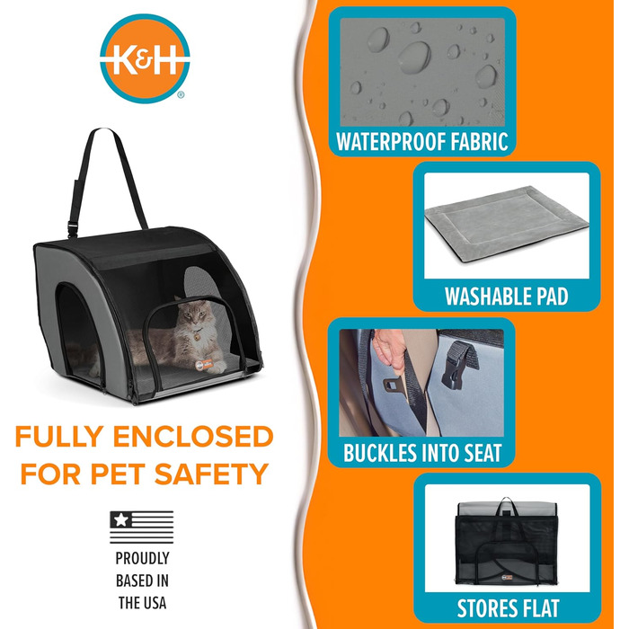 Транспортувальна сумка для тварин K&H PET Products, переноска для собак та котів, сіра/чорна, розмір L (43x41x38 см)