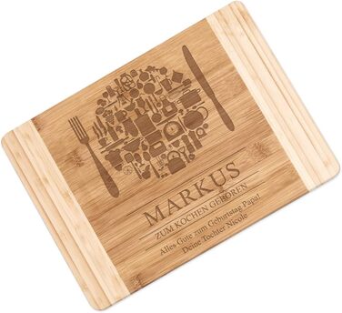 Maverton Bamboo Cutting Board with Engraving - Serving Board - Charcuterie Board Solid Wood - Size: 35x25 cm - Cutting Board for Men - Christmas Gifts - for Birthdays - for Christmas - Cutlery