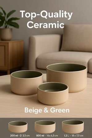 Миска для собак з кераміки, велика, 1.2л, антиковзаюча, бежево-зелена, Flamingo Anca, 1.2 л