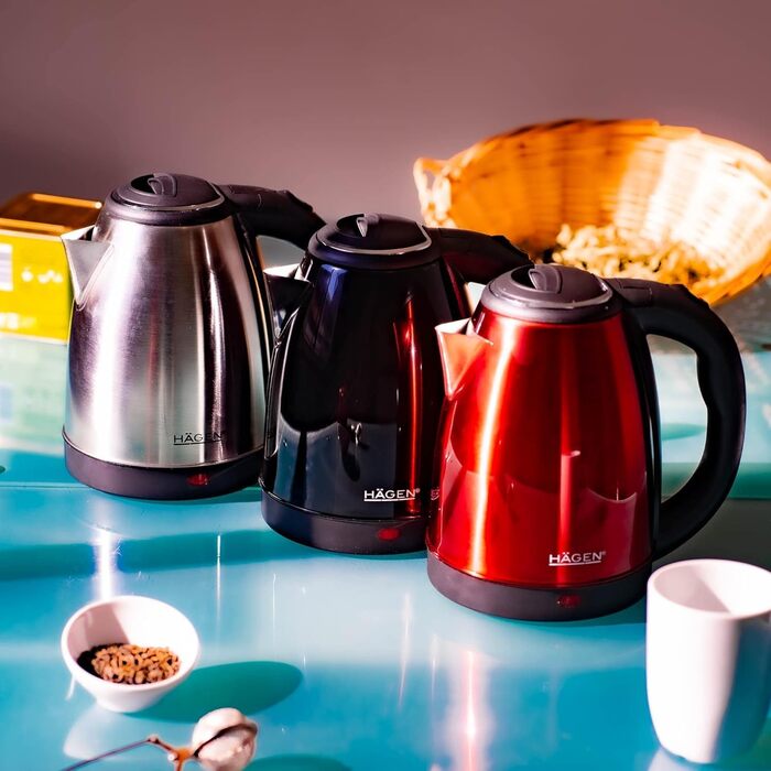Електричний бездротовий чайник Hagen HA5525-RED червоного кольору, 1.8L з нержавіючої сталі