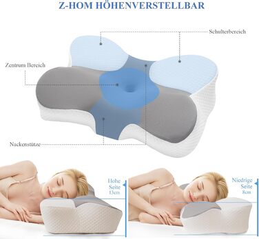 Подушка для шиї Z-hom, подушка для голови з Memory Foam, ергономічна подушка для шиї, подушка для тих, хто спить на боці, на спині та животі, ергономічна подушка для сну на боці 60 x 36 x 13/8 см