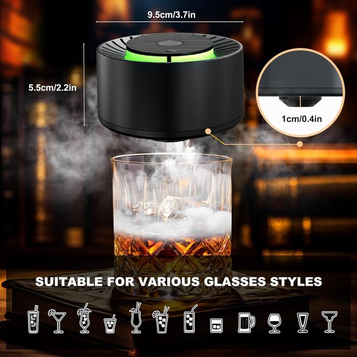 Електричний набір для копчення віскі Saturn - 6 дерев'яних чіпсів, 6 каменів для віскі, форма для льоду, перезаряджається, для бурбону, подарунок для батька, чоловіка, електричний дим для віскі + камені