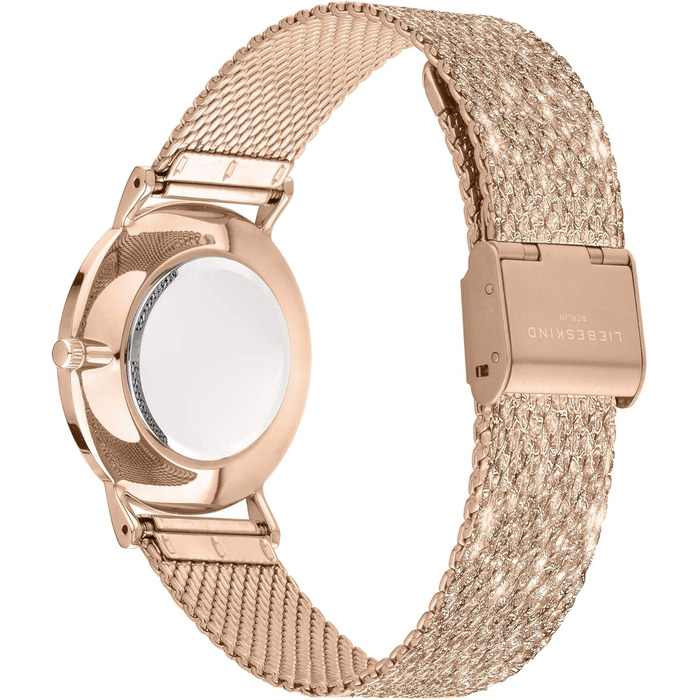 Годинник жіночий LIEBESKIND BERLIN – кварцовий, 34 мм, сітка з гліттером, водостійкий 5ATM, рожеве золото