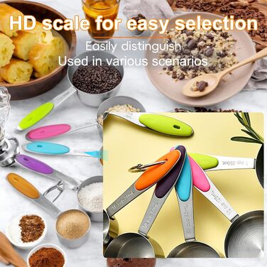 Набір мірних ложок та стаканів з нержавіючої сталі, 10 шт. – кольоровий набір для випічки та кухні, можна мити в посудомийній машині