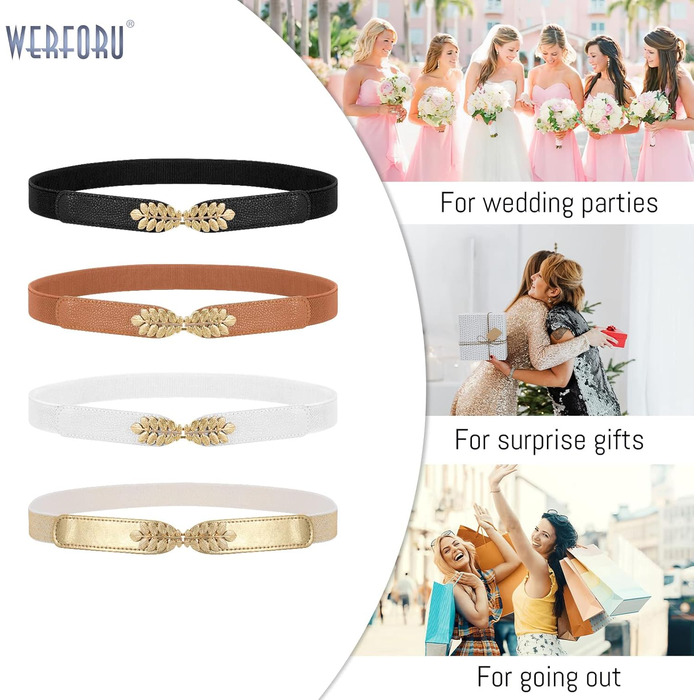 Жіночий еластичний пояс WERFORU Vintage Широкий пояс для сукні, еластичний цинч-пояс, чорний+білий+коричневий+бежевий (чорний+білий+коричневий+золотий), обхват талії 82-99 см