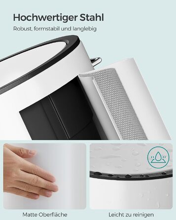 Смітник для ванної кімнати SONGMICS PARRI 3 л, сталевий з м'яким закриттям (Soft-close) та виймаю одним внутрішнім відром, білий LTB11WT