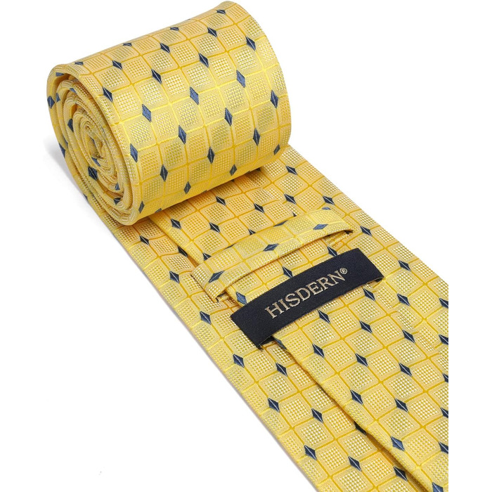 HISDERN Комплект краватки та нагрудного хустинки: жовтий, в клітинку, класичний | Елегантний аксесуар для весілля