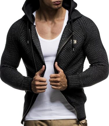 Чоловіча в'язана куртка Leif Nelson з відстібаною капюшоном та блискавкою - чоловіча кардиган з трикотажу для зими та літа (XXL, Чорний Антрацит)