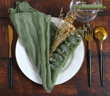 Set of 40 Gauze Cloth Napkins, Crinkled Dinner Napkins, Salvia Green, Rustic Boho Napkins, Soft Cotton, Table Napkins, Decorative Fabric Napkins for Wedding, Party