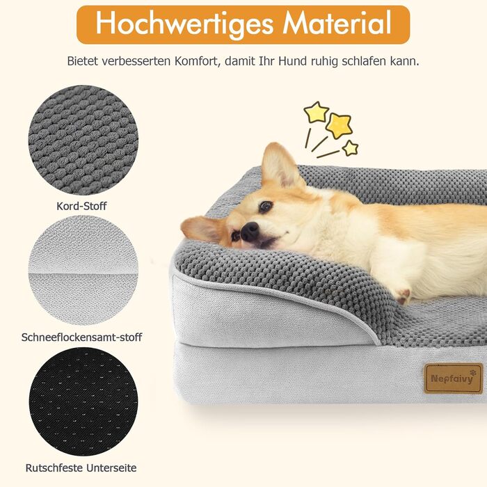 Orthopedic Dog Bed for Large Dogs - Dog Basket, Dog Sofa, Washable with Oval Foam, Dog Couch with High Rim and Non-Slip Bottom for Large Dogs, 111x80cm
