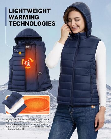 Стьобана жилетка Outdoor Ventures для жінок з капюшоном, гібридна спортивна жилетка для туризму, кемпінгу та велоспорту, темно-синій, XXL