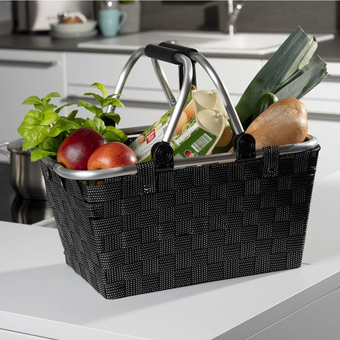 Корзина для покупок з ручками, 40 x 19,5 x 30 см, чорна, пластикова. Ідеально для покупок та зберігання.