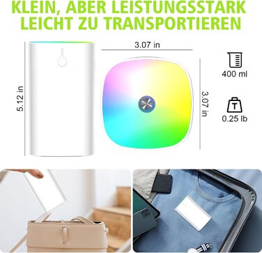 Портативний міні-увлажнитель повітря для спальні, 400 мл аромадифузор для дому, персональний настільний зволожувач для рослин, аромадифузор для дому, 2 режими, нічне світло, автоматичне вимкнення (білий)