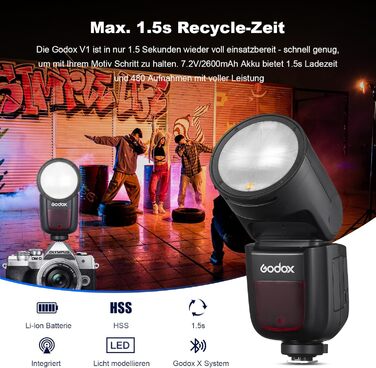 Спалахувач Godox V1O 76W з круговим світлом, професійний, для камер Olympus, i-TTL, 2.4G Wireless X System, 1/8000 HSS, Li-Ion 2600mAh