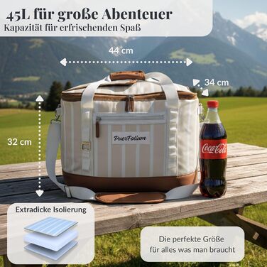 Велика складана термосумка 45L для покупок, пляжу, пікніка, обіду. Водонепроникна, ізольована на 12 годин. Ретро XXL, бежевий колір.