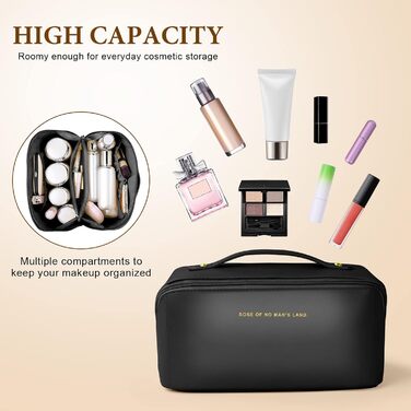 Чорна косметичка для подорожей з PU шкіри, велика місткість, водонепроникна | Органайзер для туалетних аксесуарів