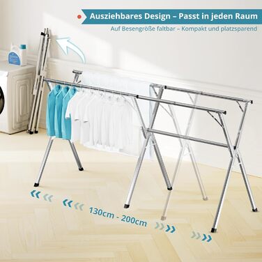 Сушарка для білизни JAUREE 160см, розкладна, з нержавіючої сталі, для дому та вулиці, велика, стабільна, з 20 гачками