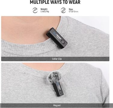 NEEWER Бездротовий петличний мікрофон KM23: 48kHz/24Bit, 8 годин роботи, шумозаглушення, USB-C, сумісний з DJI, Insta360, iPhone, Android, PC