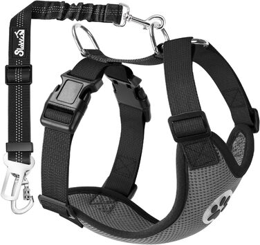 Автодзеркало для собак з кріпленням на ремінь безпеки, 2 карабіни - сумісне з автокріслом для дітей, регульоване дихаюче об'єднання (S, Сірий)