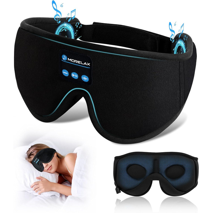 Маска для сну з Bluetooth-навушниками, 3D маска для сну, бездротова музична маска для сну для тих, хто спить на боці/спині, чорний колір
