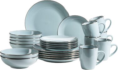 Набір посуду Mäser з кам'яної кераміки METALLIC RIM, 24 предмети, світло-блакитний