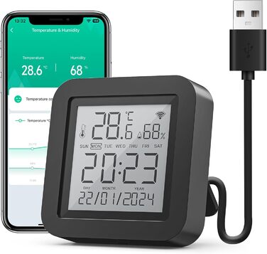 GHome Smart WLAN Thermometer Hygrometer, Smart Infrared Remote Control, Digital Temperature and Humidity Meter with App Notification Alarm, Compatible with Alexa and Google Assistant (1 Pack)