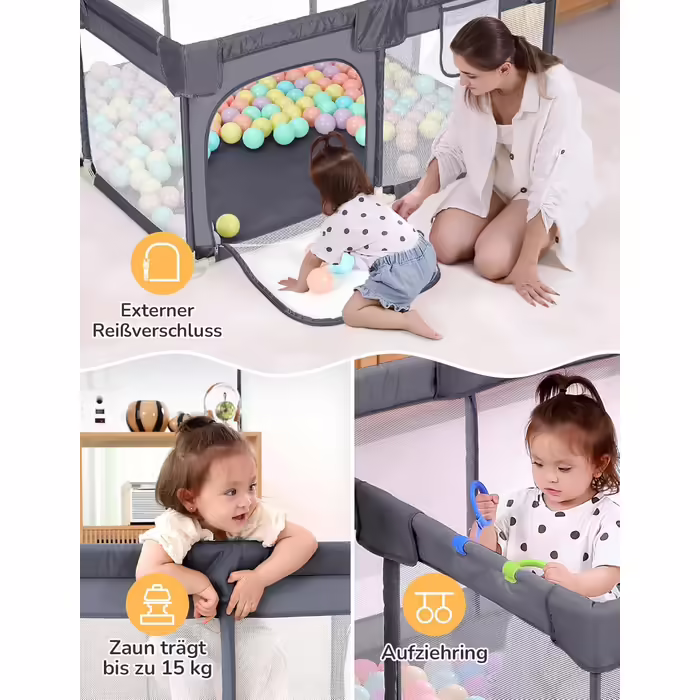 Dripex Playpen Baby 120x180cm, Playard Baby 300D Oxford Fabric, Baby Playpen with Breathable Mesh, Large Safety Play Area, Playpen, Grey