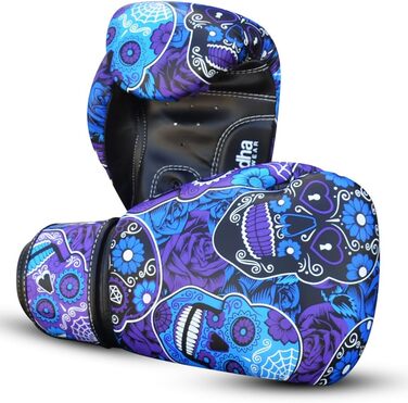 Buddha Fight Wear Luzbel Boxing Gloves - Muay Thai & Kickboxing - Premium PU Leather - Odor Resistant - Reinforced Stitching - Various Designs (16oz, Purple)