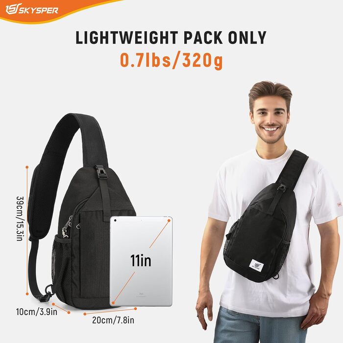 Сумка-слінг SKYSPER через плече унісекс, протикрадіжна нагрудна сумка Crossbody чорного кольору, розмір M